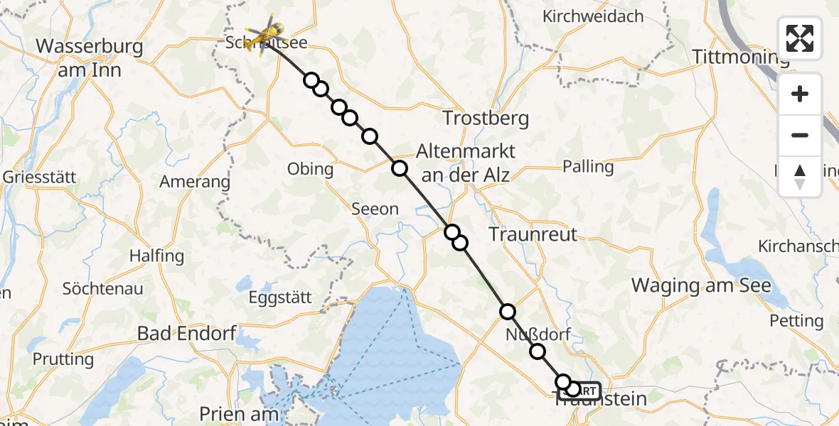Flugroute Rettungshubschrauber Traunstein Hospital - Schnaitsee, 31 August 2026, 12:29