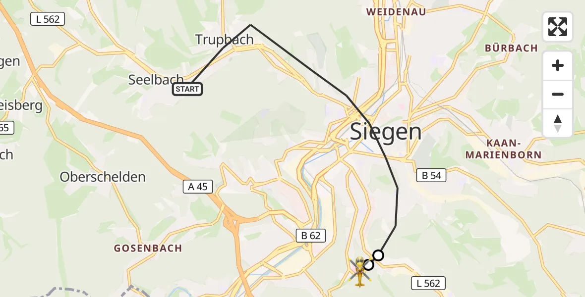 Flugroute Rettungshubschrauber Siegen - Evangelisches Jung-Stilling Hospital, 31 August 2026, 12:32