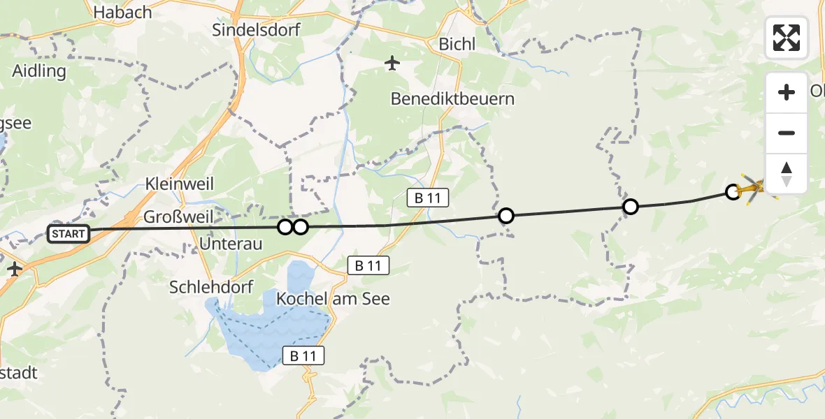 Flugroute Rettungshubschrauber Großweil - Lenggries, 31 August 2026, 12:33