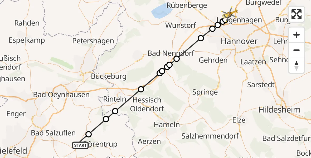 Flugroute Rettungshubschrauber Lemgo - Flughafen Hannover, 31 August 2026, 12:33