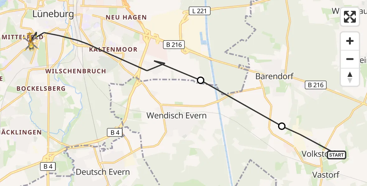 Flugroute Rettungshubschrauber Vastorf - Lüneburg, 31 August 2026, 12:35