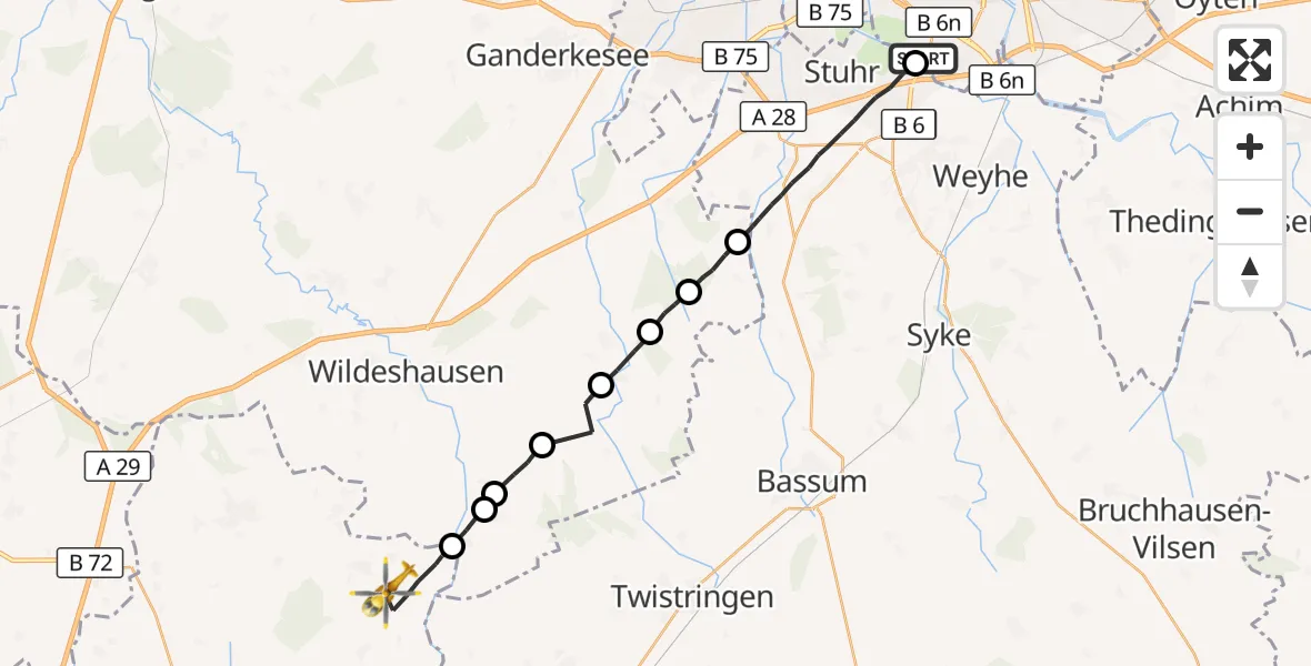 Flugroute Rettungshubschrauber Bremen - Goldenstedt, 31 August 2026, 12:37