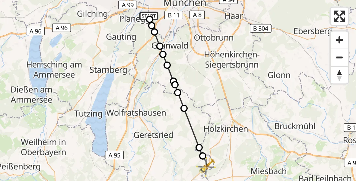 Flugroute Rettungshubschrauber DRF Air Rescue München Hubschrauberlandeplatz - Sachsenkam, 31 August 2026, 12:39