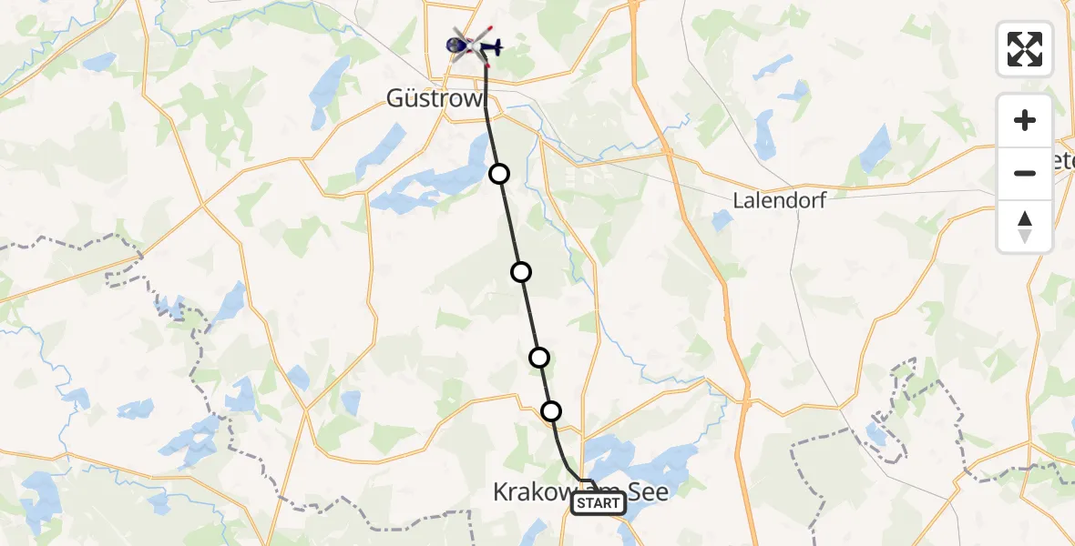 Flugroute Polizeihubschrauber Krakow am See - Güstrow, 31 August 2026, 12:47