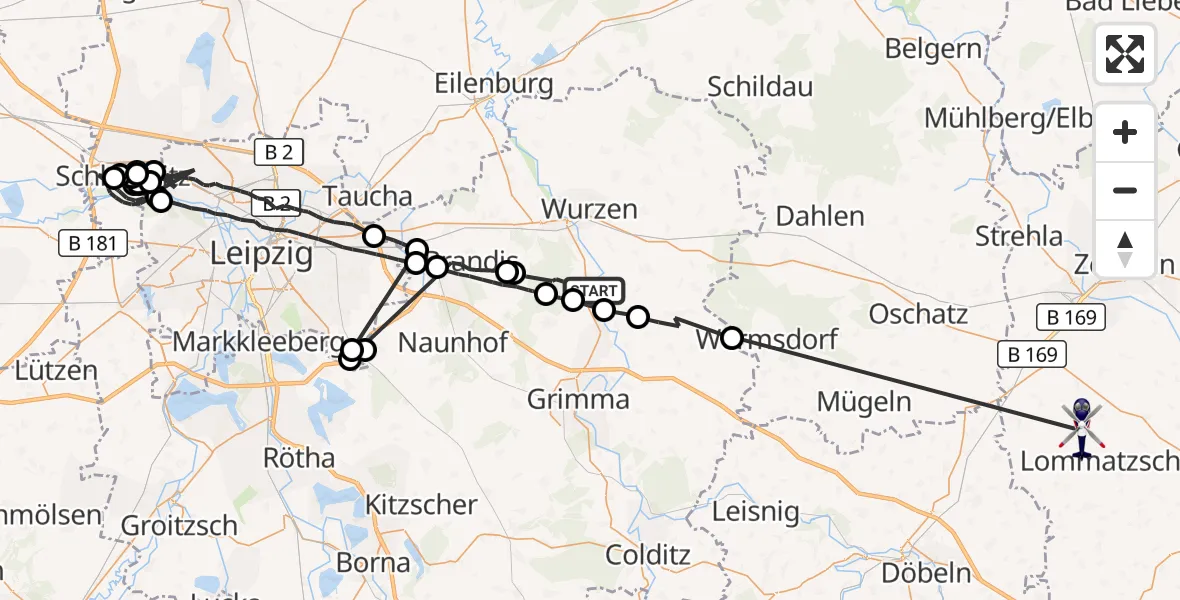 Flugroute Polizeihubschrauber Bennewitz - Lommatzsch, 31 August 2026, 12:50