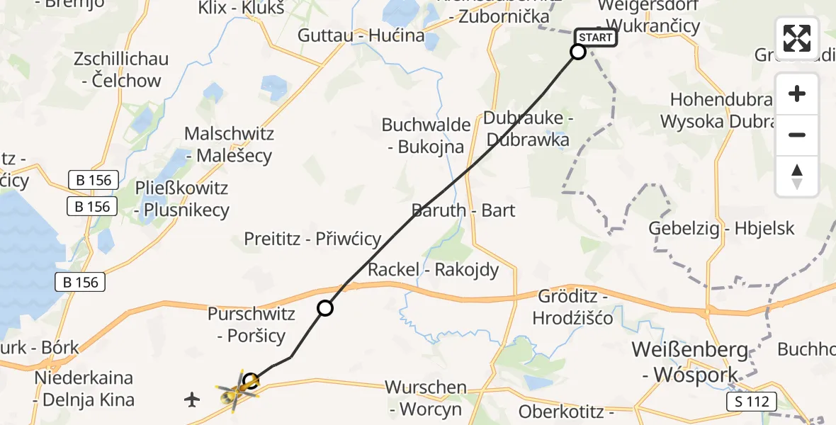 Flugroute Rettungshubschrauber Hohendubrau - Bautzen Flugplatz, 31 August 2026, 13:01