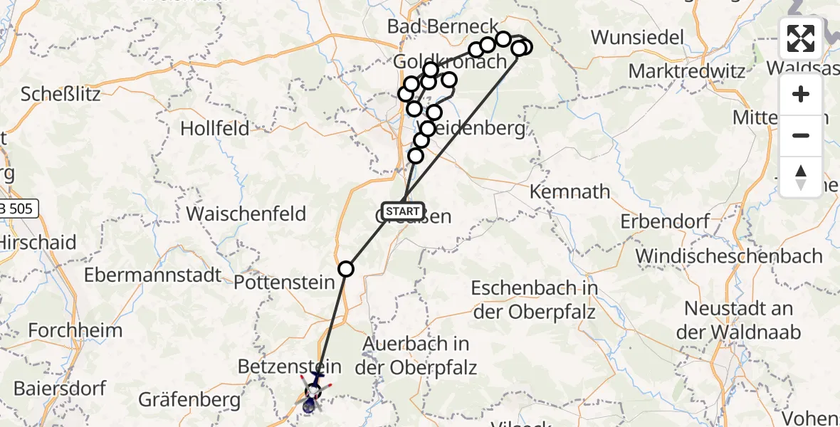 Flugroute Polizeihubschrauber Creußen - Plech, 31 August 2026, 13:09