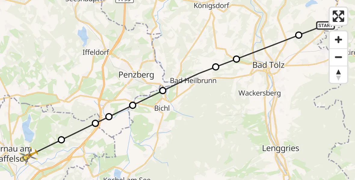 Flugroute Rettungshubschrauber Sachsenkam - Riegsee, 31 August 2026, 13:09