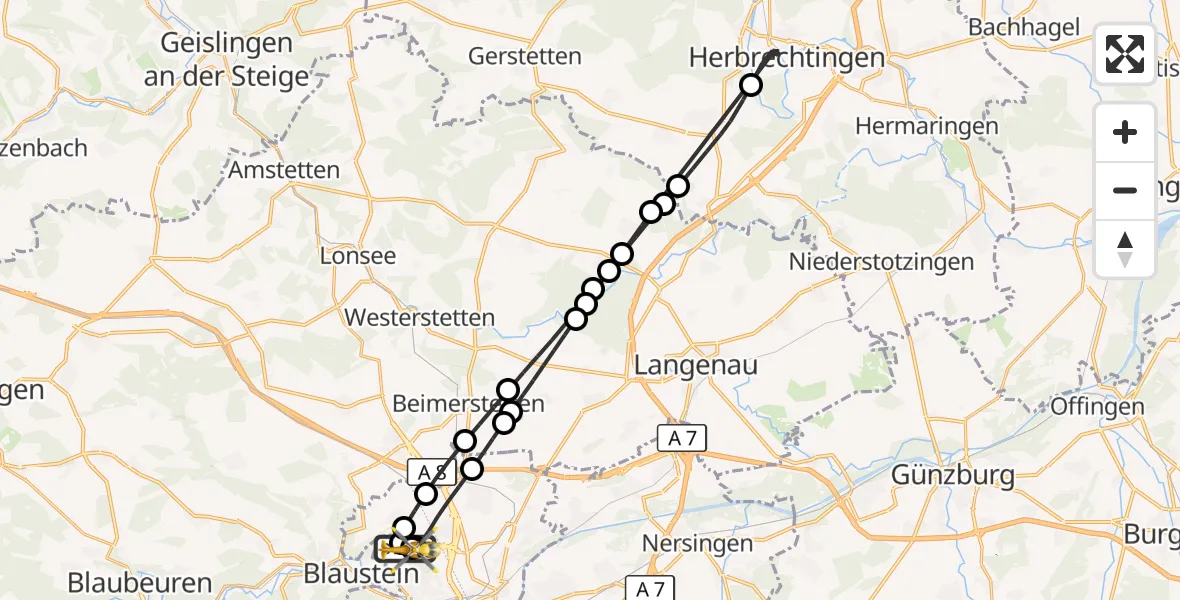 Flugroute Rettungshubschrauber Ulm Military Hospital Emergency - Ulm Military Hospital Emergency, 31 August 2026, 13:13