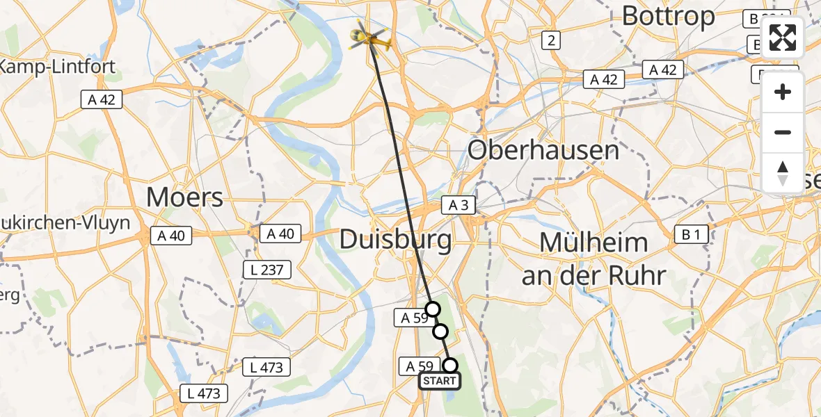 Flugroute Rettungshubschrauber Duisburg Air Rescue Hubschrauberlandeplatz (Christoph 9) - Duisburg, 31 August 2026, 13:23