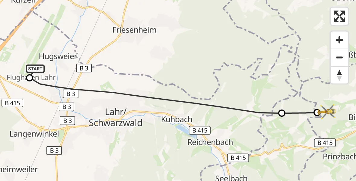 Flugroute Rettungshubschrauber Lahr Flughafen - Biberach, 31 August 2026, 13:23