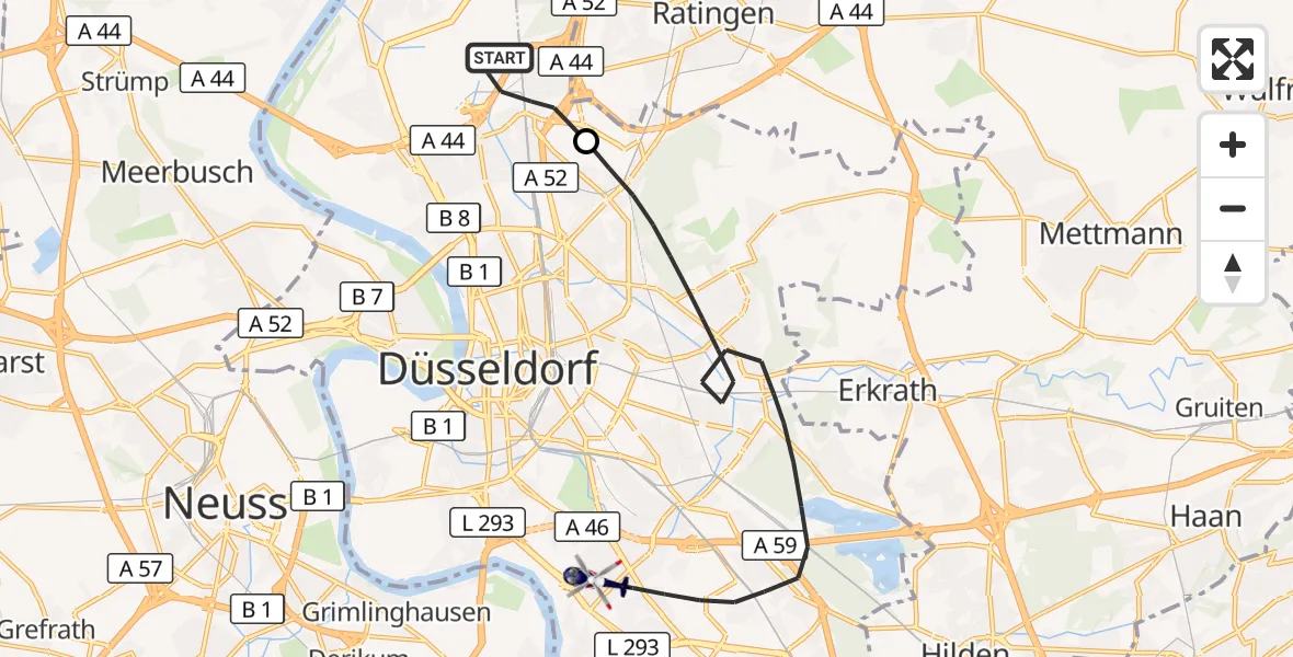 Flugroute Polizeihubschrauber Düsseldorf Flughafen - Düsseldorf, 31 August 2026, 13:24