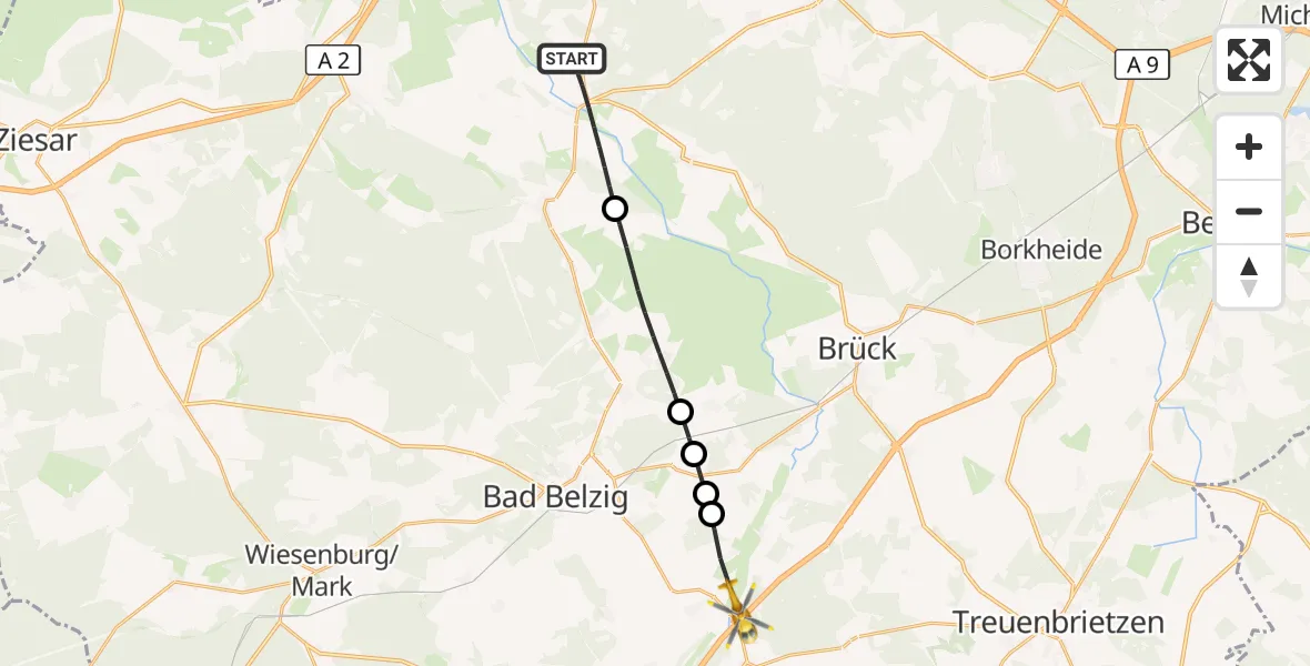 Flugroute Rettungshubschrauber Golzow - Planetal, 31 August 2026, 13:43