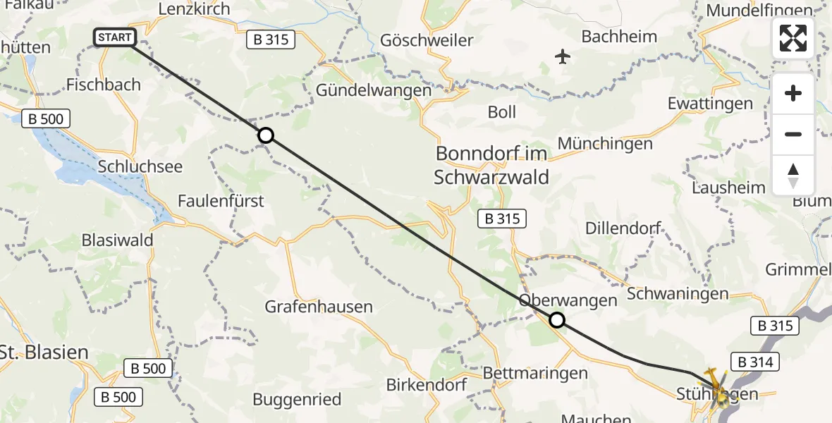 Flugroute Ambulanzhubschrauber Lenzkirch - Stühlingen, 31 August 2026, 13:43
