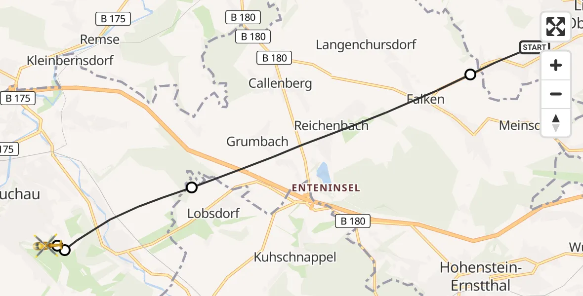 Flugroute Rettungshubschrauber Limbach-Oberfrohna - Rudolf Virchow Hospital Glauchau, 31 August 2026, 13:46