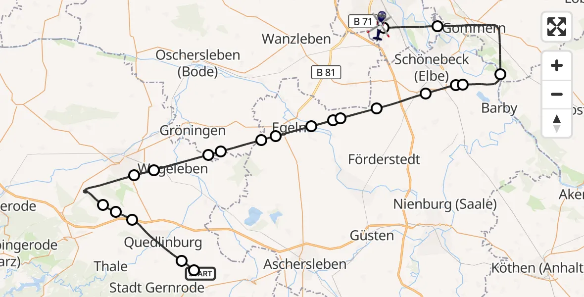 Flugroute Polizeihubschrauber Ballenstedt Flugplatz - Magdeburg City Flugplatz, 31 August 2026, 13:48