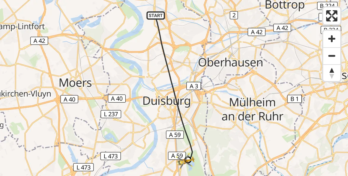 Flugroute Rettungshubschrauber Duisburg - Duisburg Air Rescue Hubschrauberlandeplatz (Christoph 9), 31 August 2026, 13:49