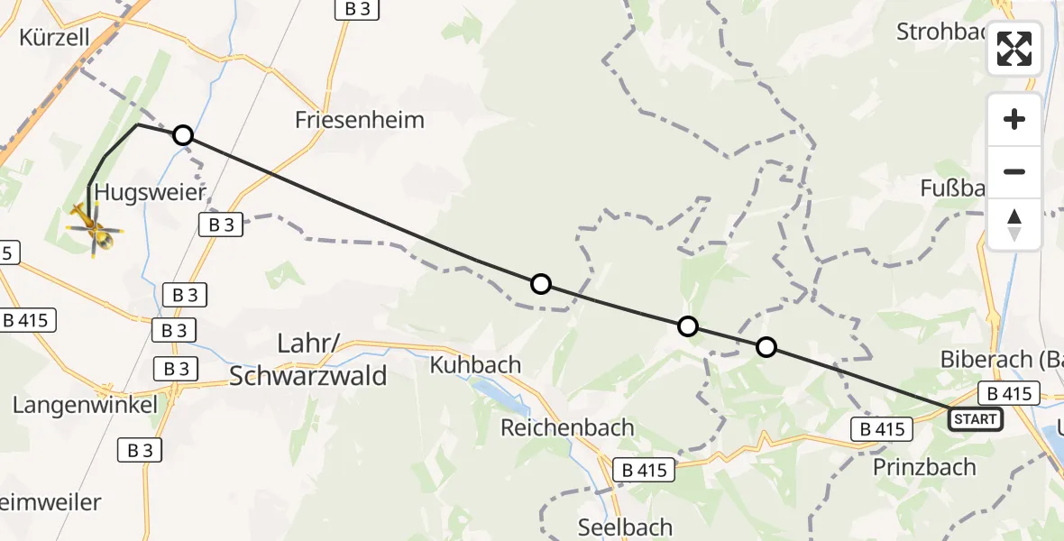 Flugroute Rettungshubschrauber Biberach - Lahr Flughafen, 31 August 2026, 13:51