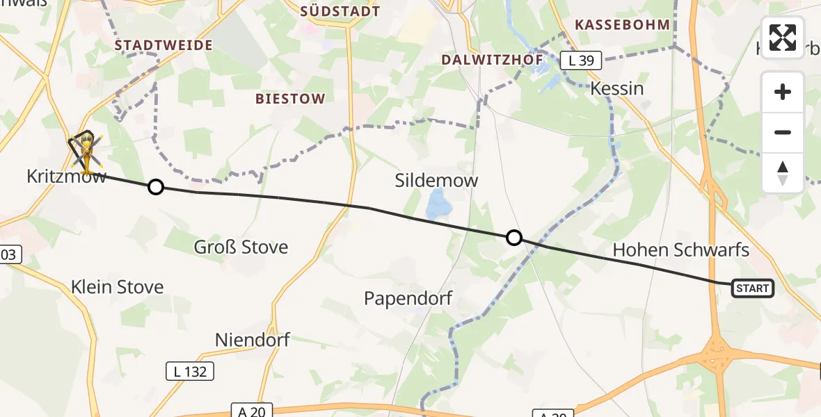 Flugroute Ambulanzhubschrauber Dummerstorf - Kritzmow, 31 August 2026, 13:55