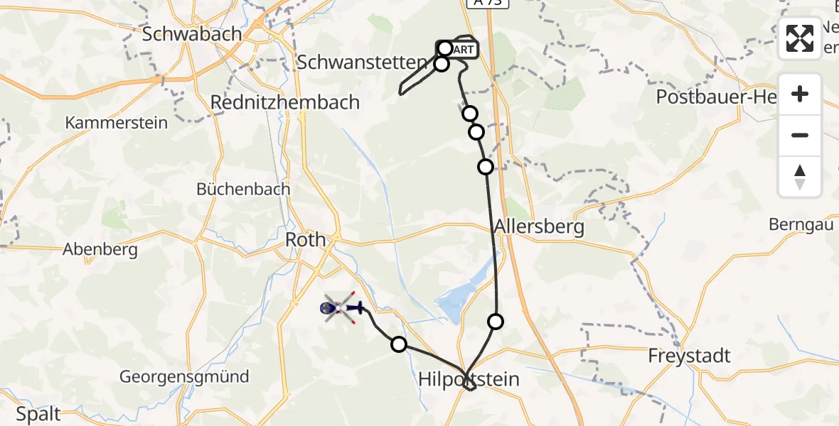 Flugroute Polizeihubschrauber Wendelstein - Roth, 31 August 2026, 14:13