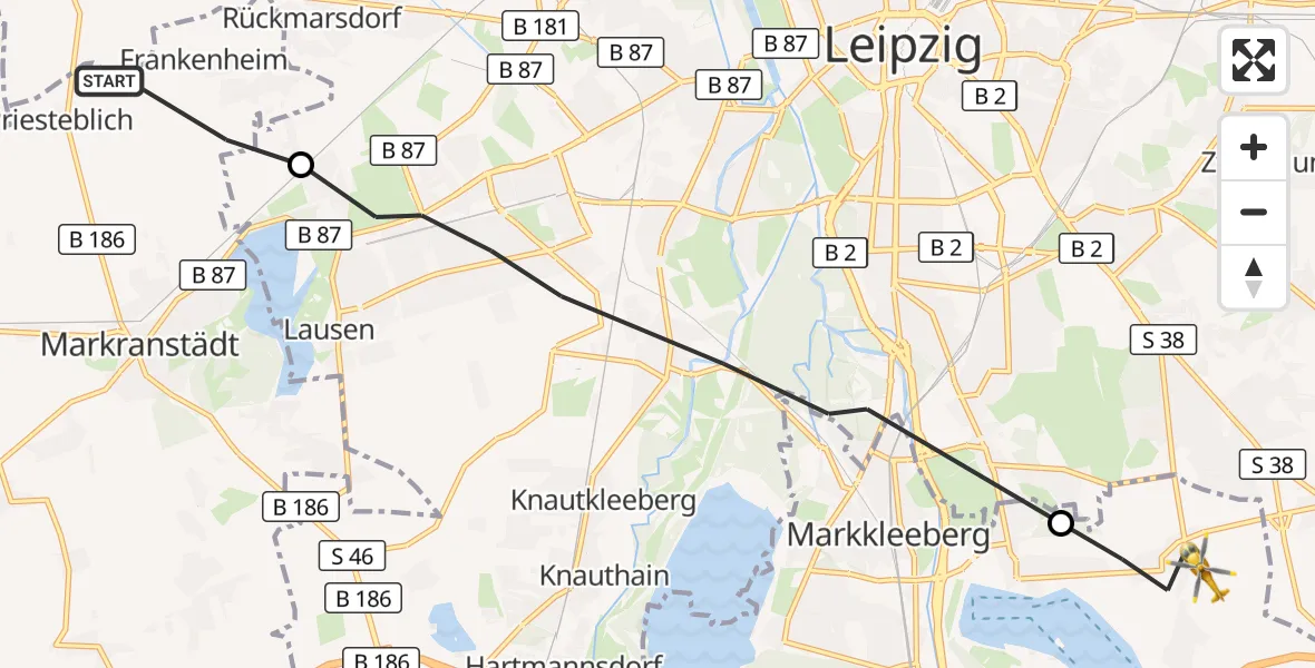 Flugroute Rettungshubschrauber Markranstädt - Markkleeberg, 31 August 2026, 14:14