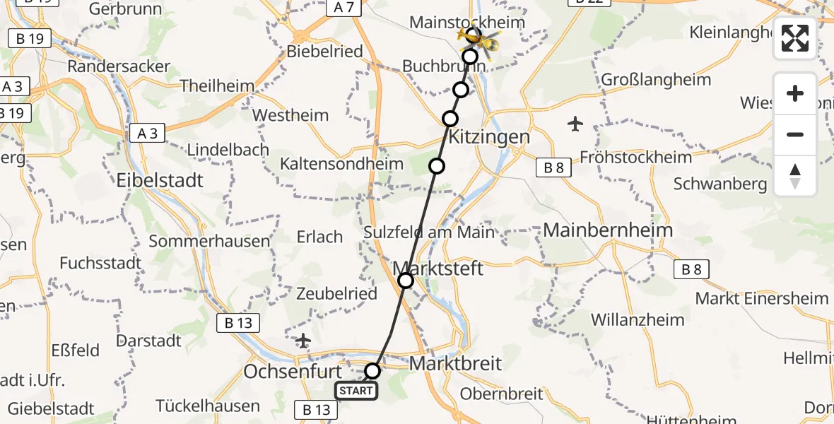 Flugroute Rettungshubschrauber Marktbreit - Mainstockheim, 31 August 2026, 14:14