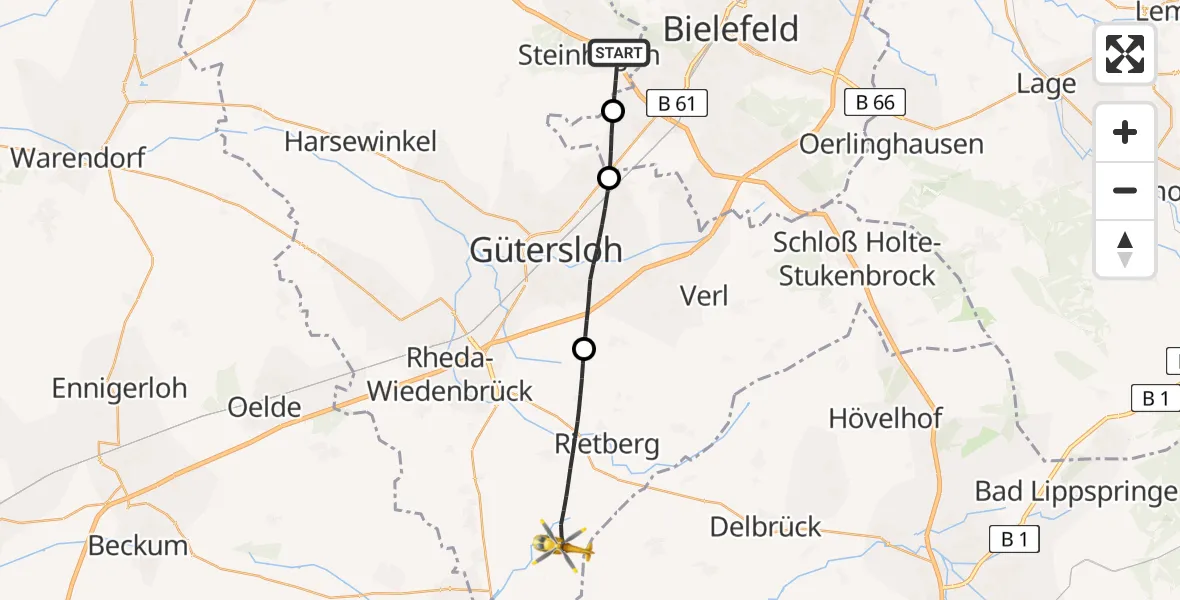 Flugroute Rettungshubschrauber Steinhagen - Rietberg, 31 August 2026, 14:15