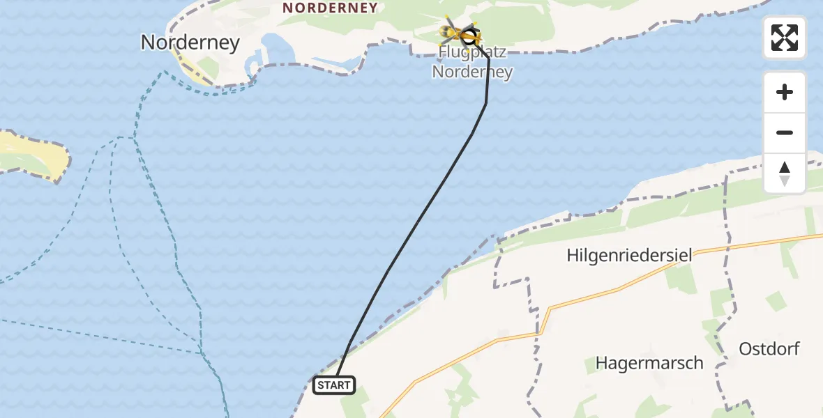 Flugroute Ambulanzhubschrauber Noordzee - Norderney Flughafen, 31 August 2026, 14:15
