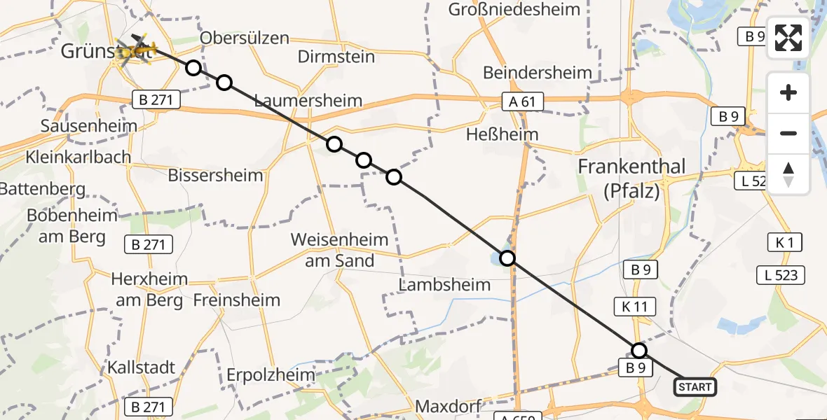 Flugroute Rettungshubschrauber Ludwigshafen am Rhein - Grünstadt, 31 August 2026, 14:16