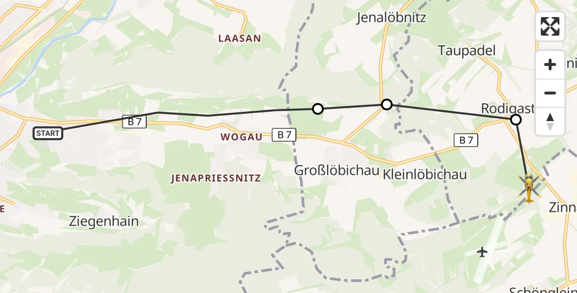 Flugroute Rettungshubschrauber Jena - Bürgel, 31 August 2026, 14:18