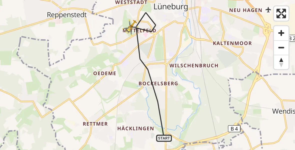 Flugroute Rettungshubschrauber Lüneburg - Lüneburg, 31 August 2026, 14:18