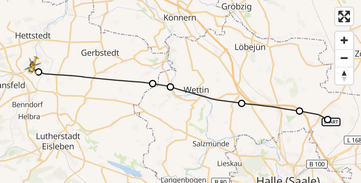 Flugroute Rettungshubschrauber Halle-Oppin Flugplatz - Mansfeld, 31 August 2026, 14:30