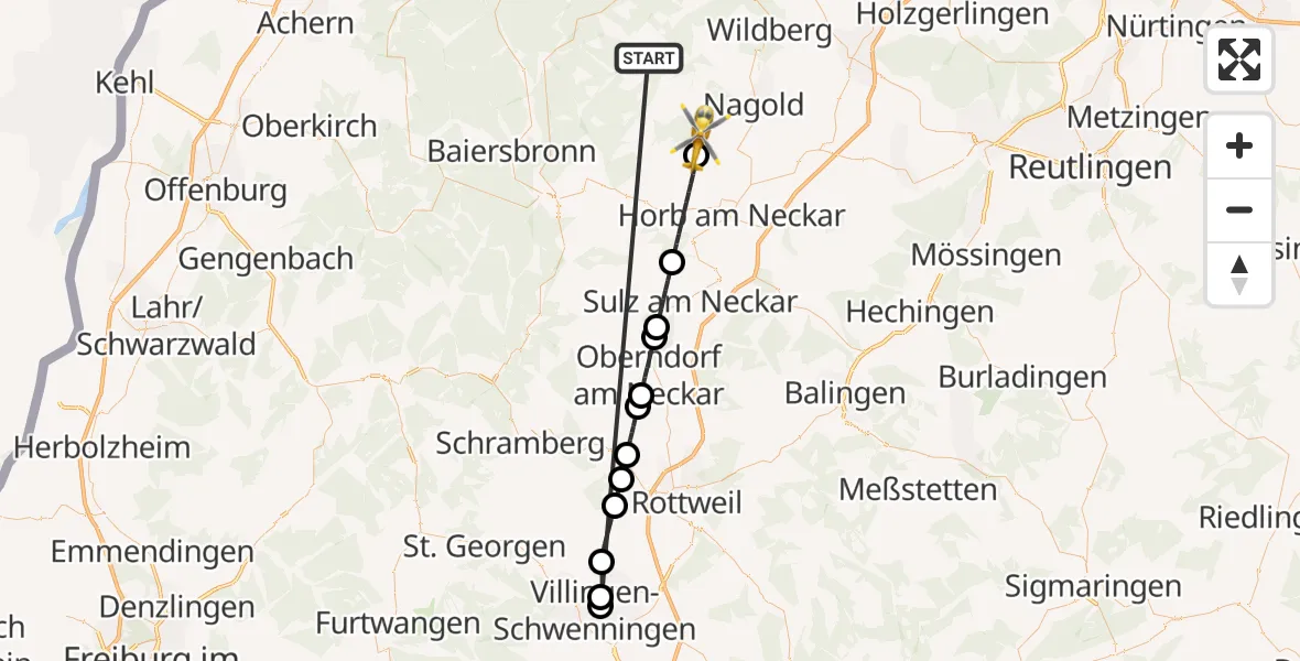 Flugroute Ambulanzhubschrauber Altensteig - Haiterbach, 31 August 2026, 14:43