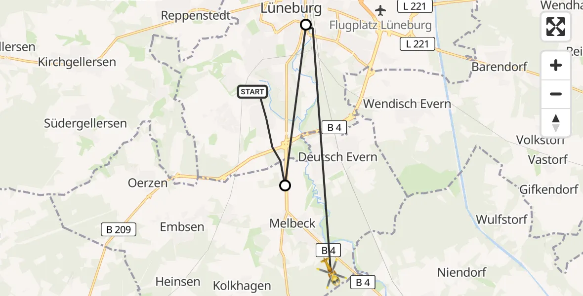 Flugroute Rettungshubschrauber Lüneburg - Melbeck, 31 August 2026, 14:49