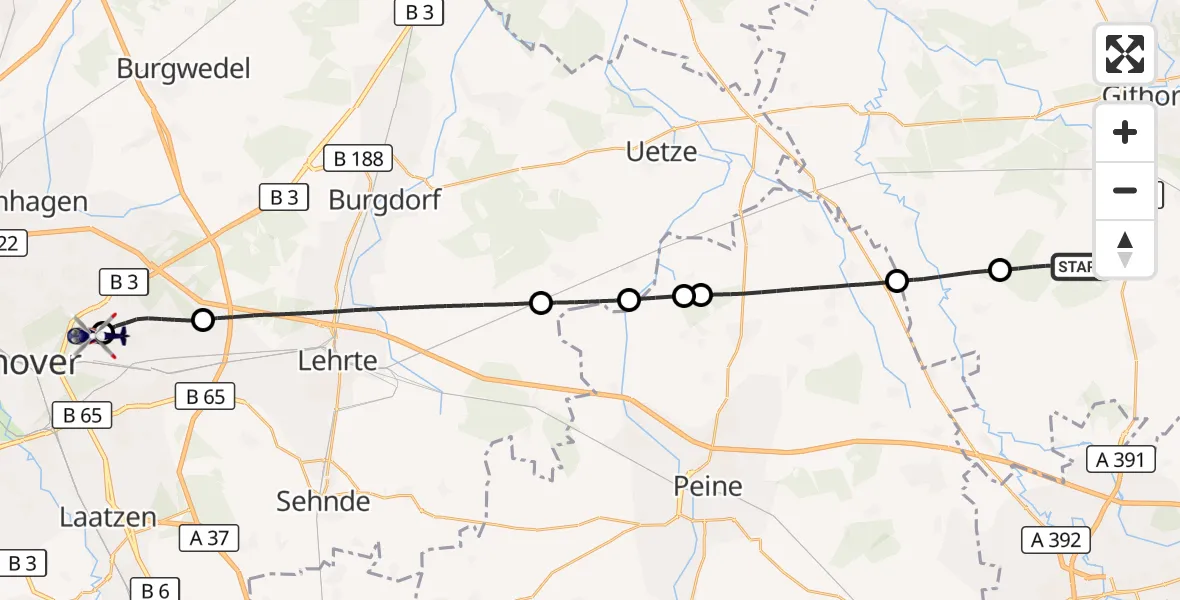 Flugroute Polizeihubschrauber Ribbesbüttel - Hannover Luftrettung Hubschrauberlandeplatz (Christoph 4), 31 August 2026, 15:07