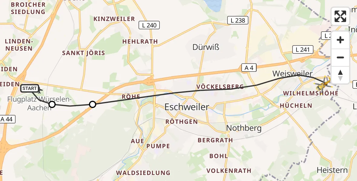 Flugroute Rettungshubschrauber Aachen-Merzbrück Flughafen - Eschweiler, 31 August 2026, 15:07
