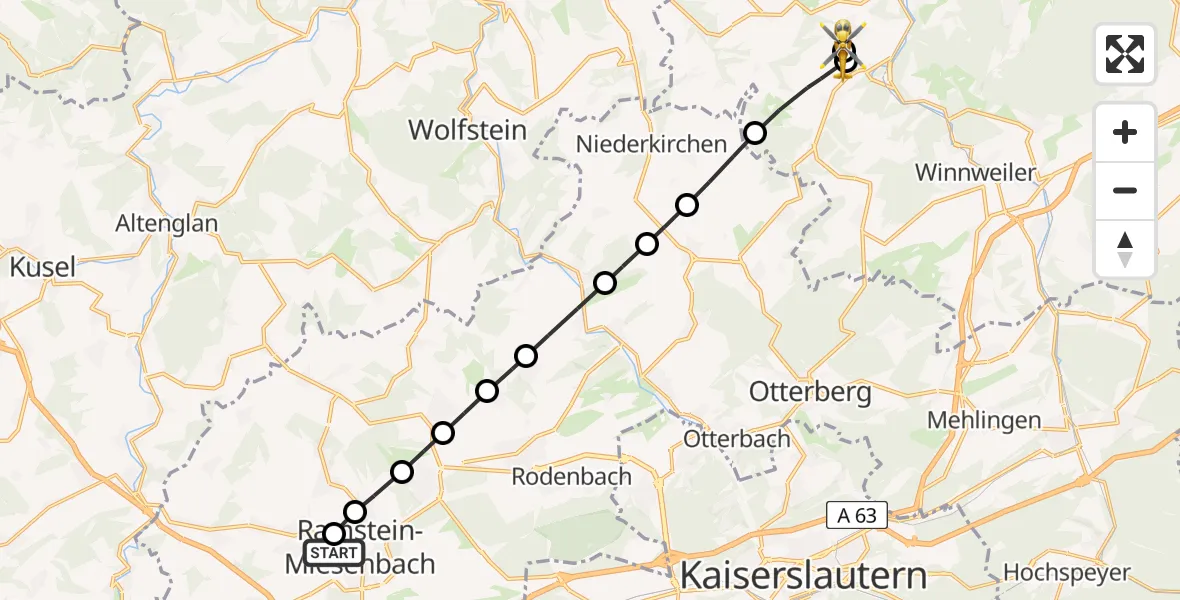 Flugroute Rettungshubschrauber Ramstein-Miesenbach - Rockenhausen, 31 August 2026, 15:09