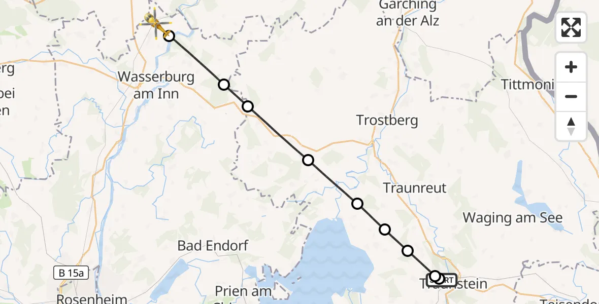 Flugroute Rettungshubschrauber Traunstein Hospital - Soyen, 31 August 2026, 15:10