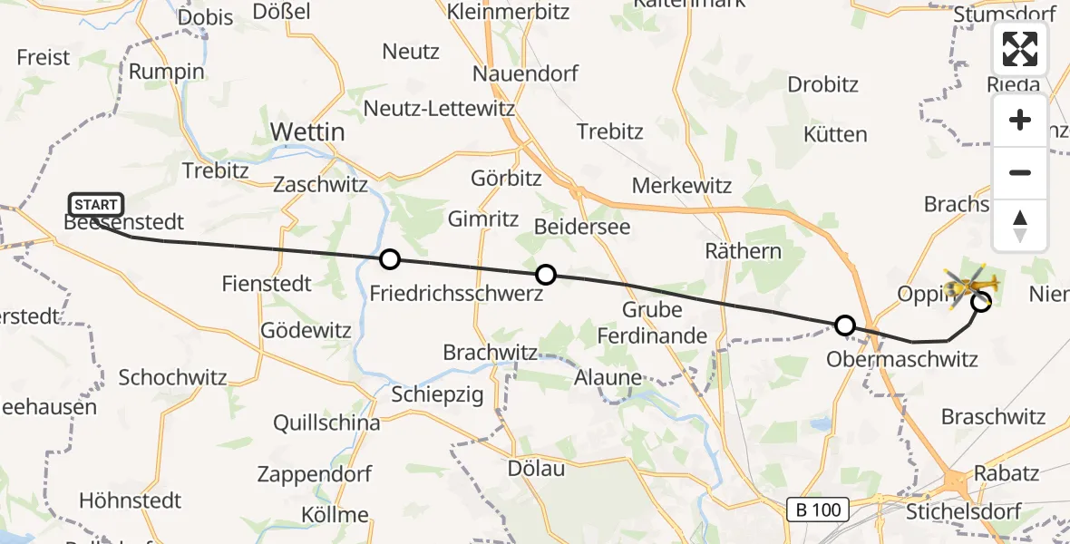 Flugroute Rettungshubschrauber Salzatal - Halle-Oppin Flugplatz, 31 August 2026, 15:21