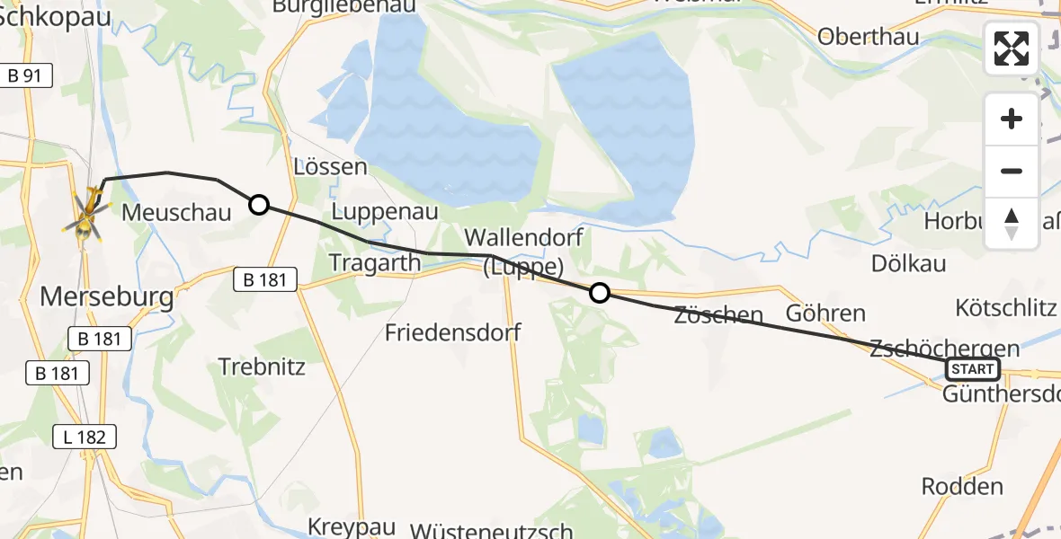 Flugroute Rettungshubschrauber Leuna - Merseburg, 31 August 2026, 15:31