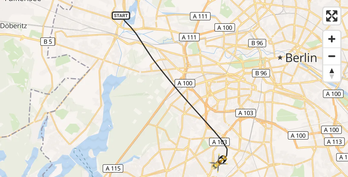 Flugroute Rettungshubschrauber Berlin - Charité Clinic Benjamin Franklin Campus, 31 August 2026, 15:40