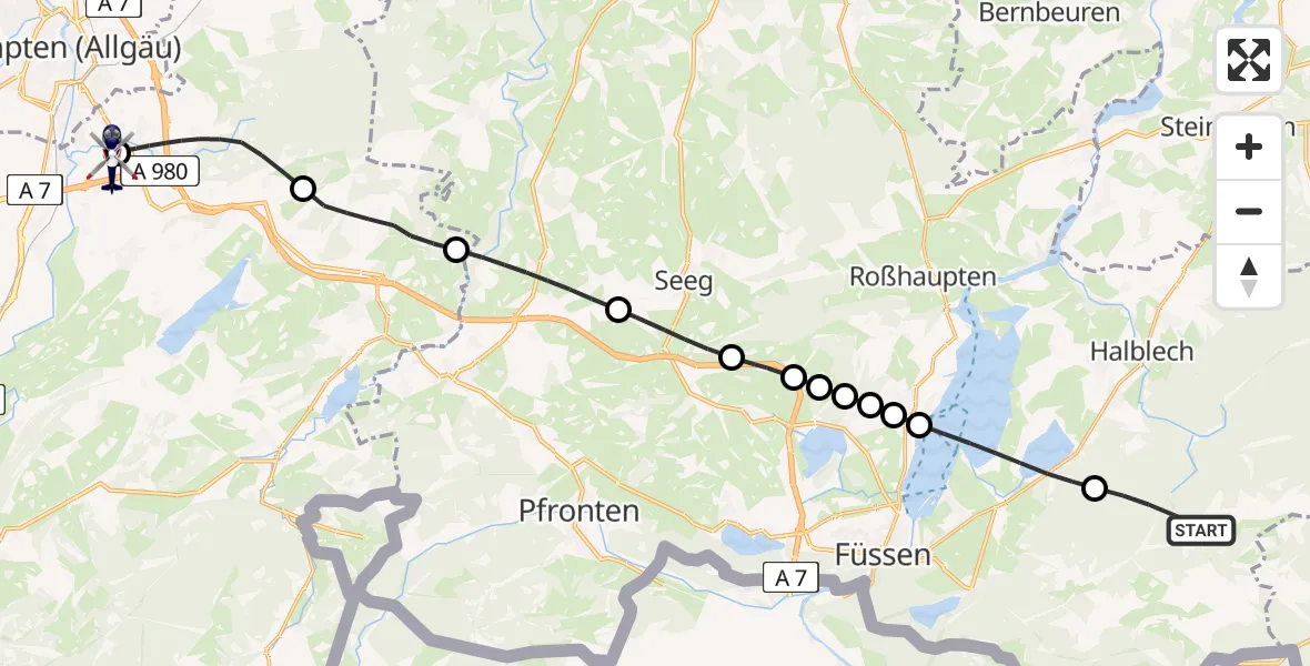 Flugroute Polizeihubschrauber Halblech - Kempten-Durach Flugplatz, 31 August 2026, 15:48