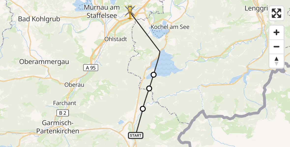 Flugroute Rettungshubschrauber Mittenwald - Großweil, 31 August 2026, 15:54