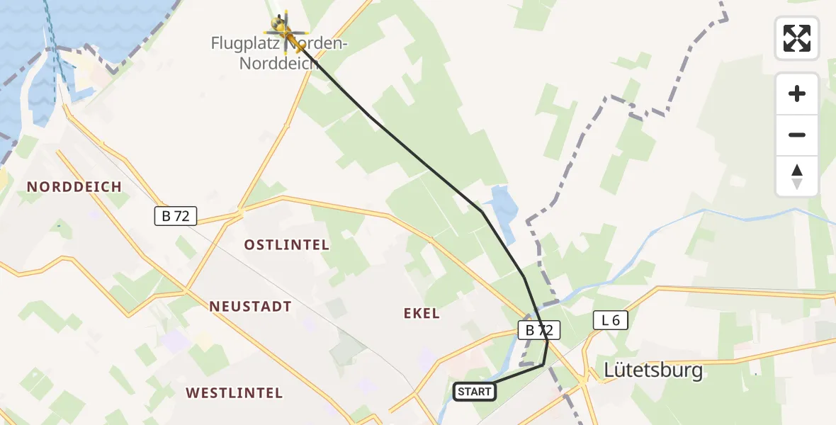 Flugroute Ambulanzhubschrauber Norden - Norden-Norddeich Flughafen, 31 August 2026, 15:54