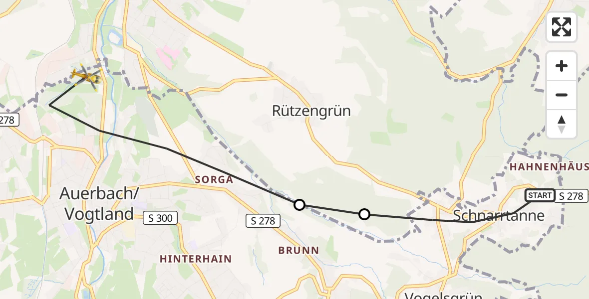 Flugroute Rettungshubschrauber Auerbach/Vogtl. - Auerbach/Vogtl., 31 August 2026, 15:54