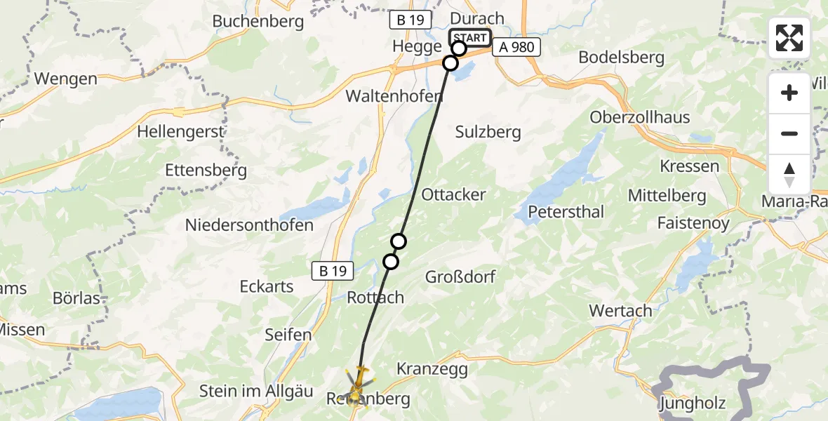 Flugroute Rettungshubschrauber Kempten-Durach Flugplatz - Rettenberg, 31 August 2026, 15:57