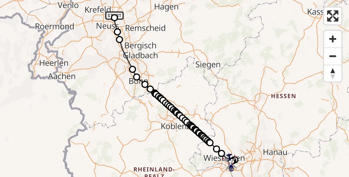 Flugroute Polizeihubschrauber Düsseldorf Flughafen - Wiesbaden Militärflugplatz, 31 August 2026, 16:04