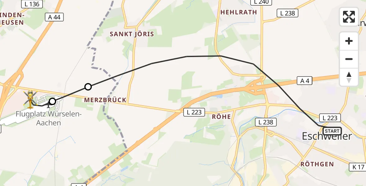Flugroute Rettungshubschrauber Eschweiler - Aachen-Merzbrück Flughafen, 31 August 2026, 16:08