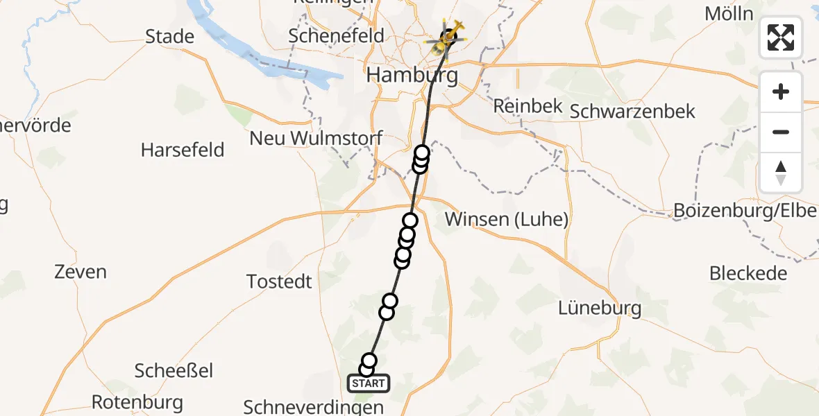 Flugroute Rettungshubschrauber Bispingen - Hamburg Military Hospital, 31 August 2026, 16:15