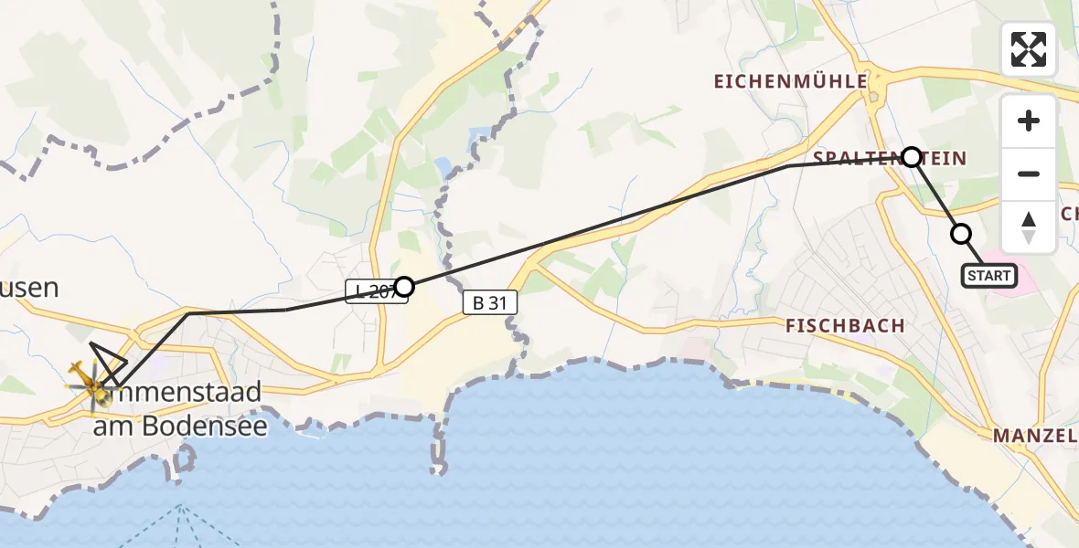 Flugroute Rettungshubschrauber Friedrichshafen Hospital - Immenstaad am Bodensee, 31 August 2026, 16:19